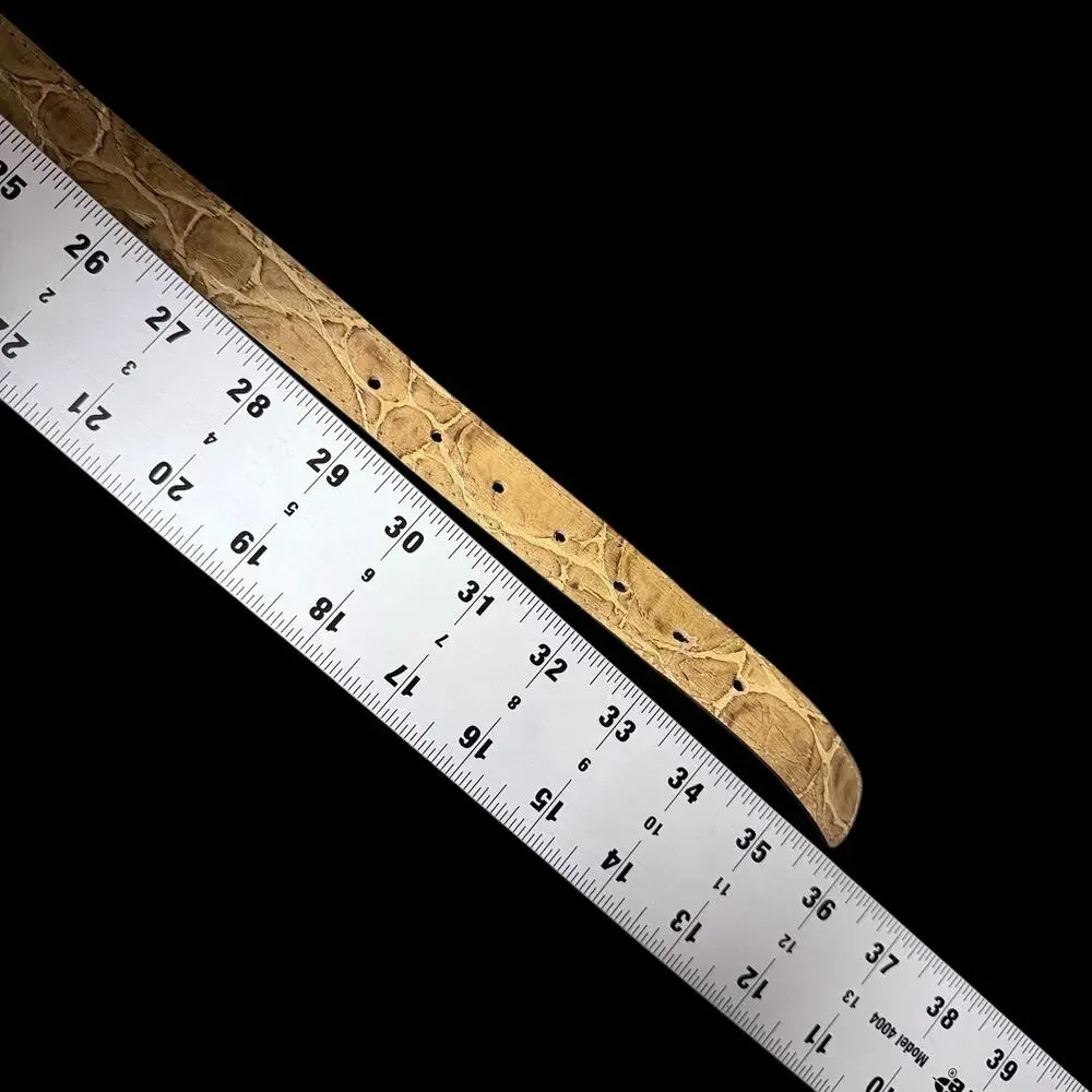 Womens Textured Tan Belt Sz Medium Brass Plate Buckle Faux Leather